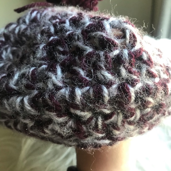 Knitted purple and white streaked hat - Picture 3 of 3